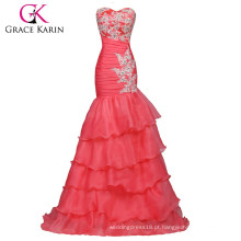 Grace Karin Strapless Organza Long Mermaid Melancia Red Prom Gown CL6073